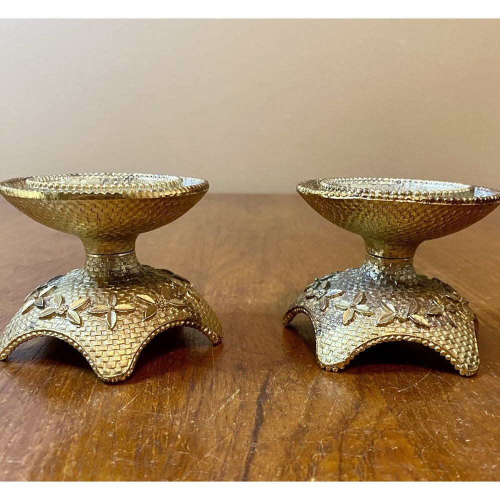 Vintage Brass Ornate Candlestick Holders 2.5” Set Of 2 Baroque-style